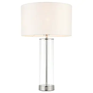 Touch Dimmable Table Lamp Nickel Glass White Shade Modern Bedside Feature Light