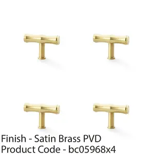 4 PACK - Bamboo T Bar Cupboard Door Knob - 55mm x 38mm - Satin Brass Unit Pull Handle