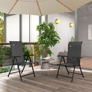 Outsunny Set of 2 Outdoor Rattan Folding Chair Set w/ Adjustable Backrest Grey