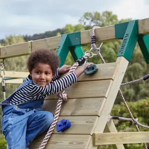 Rebo Wooden Climbing Frame with Swings, 6+8FT Slides & Climbing Wall - Alverstone Pink