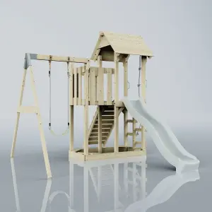 PolarPlay Balcony Tower Kids Wooden Climbing Frame with Swing and Slide - Swing Bjorn Mist