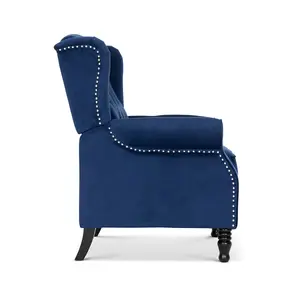 Velvet Blue Marianna Manual Recliner Wingback Chair