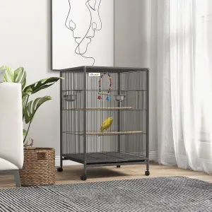 PawHut Bird Cage with Rolling Stand for Small Birds - Grey