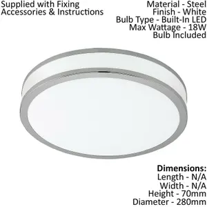 2 PACK Wall Flush Ceiling Light Colour White Shade White Chrome Plastic LED 18W