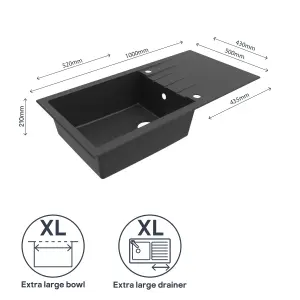 GoodHome Keluak Black Resin 1 Bowl Sink & drainer 500mm x 1000mm