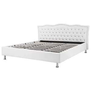 Faux Leather EU Super King Size Ottoman Bed White METZ