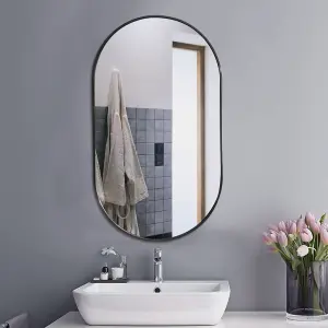 Black Wall Mounted Oval Bathroom Framed Mirror Vanity Mirror for Dressing Table 400 x 700 mm