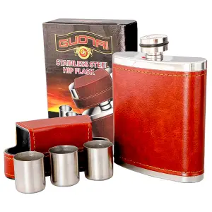 KAV Pocket Hip Flask 8 Oz - Premium Stainless Steel with Leather Cover and Leak Proof - Ideal for Whiskey, Bourbon, And Liquor