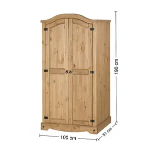 Mercers Furniture Corona 2 Door Arch Top Wardrobe Solid Pine with Mexican Styling