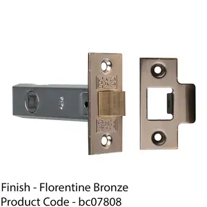 76mm Standard Tubular Door Latch Square Strike Plate & Forend Florentine Bronze