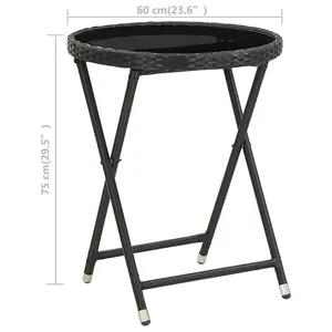 Berkfield Tea Table Black 60 cm Poly Rattan and Tempered Glass