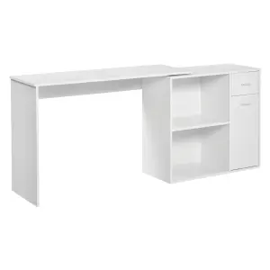 HOMCOM Corner Computer Desk 360 Rotating L-Shaped Table Storage Shelf White