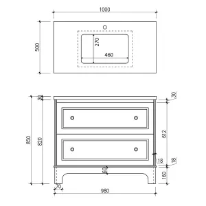 Beckett White Floor Standing Traditional Bathroom Vanity Unit with White Worktop & Ceramic Basin (W)1000mm (H)850mm