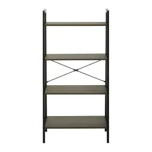 Interiors By Premier Functional Four Tier Dark Oak Veneer Ladder Shelf Unit, Stylish Industrial Narrow Shelf, Versatile Cupboard