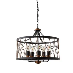 Heyside Black and Rustic Bronze Decorative 5 Light Ceiling Pendant