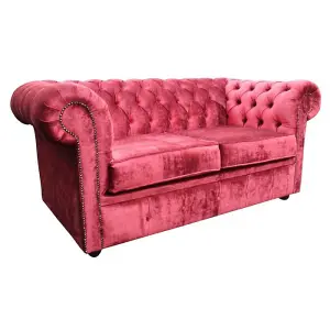 Chesterfield 2 Seater Sofa Settee Modena Pillarbox Red Velvet In Classic Style