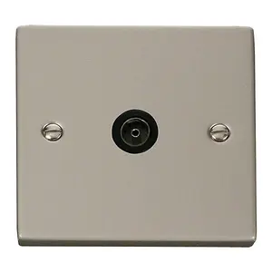 Pearl Nickel 1 Gang Single Coaxial TV Socket - Black Trim - SE Home