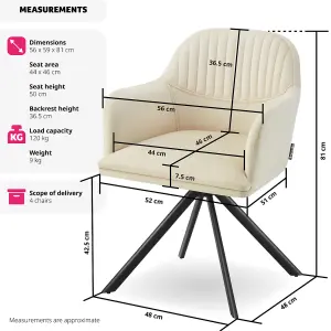 Armchair Lona - 360 swivel, high backrest, plush upholstery, slim steel legs - cream/black