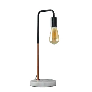 ValueLights Talisman Retro Style Black Copper Metal and White Marble Floor Lamp Base