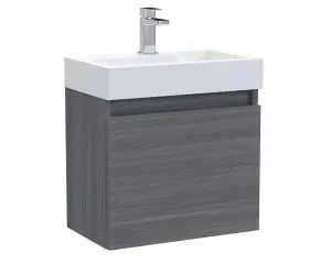 Wall Hung Vanity Basin Unit & Slimline Polymarble Basin - 500mm - Woodgrain Anthracite