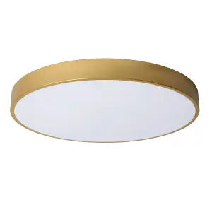 Lucide Unar Modern Flush Ceiling Light 49.5cm- LED Dim. - 1x36W 2700K - 3 StepDim - Matt Gold, Brass