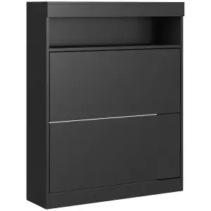 HOMCOM Wall Mounted or Freestanding Shoe Cabinet with 2 Flip Drawers, Black