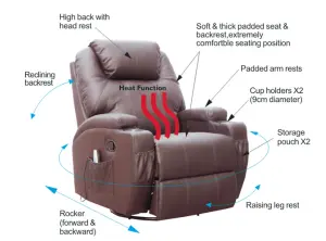 WestWood Bonded Leather Massage Sofa Swivel Chair Cinema Recliner Heating Function Brown