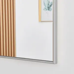 Alcantera Rectangle Metal Frame Wall Mirror Simple and Elegant Modern Design Silver / 100cm H x 66cm W