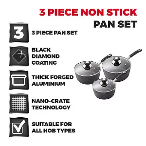 Tower Precision 3 Piece Saucepan Set Black