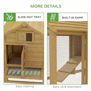 PawHut Chicken Coop Hen Cage Small Animal Hutch Nesting Box Outdoor Run Natural