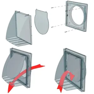 Black Gravity Flap for 100 mm / 4" Round Wall Outlet - Ventilation Duct Cover with Non-Return Shutters and Rear Spigot