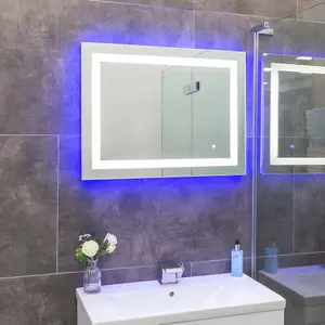 Luca LED Illuminated Backlit Bathroom Mirror with White and Blue Light (H)600mm (W)800mm