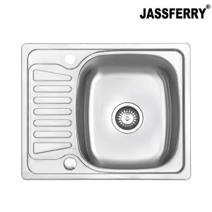 JASSFERRY Inset Kitchen Sink Stainless Steel Single 1.0 Bowl Reversible Drainer 580 x 480 mm