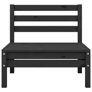 Garden Middle Sofa Black Solid Wood Pine