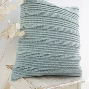 Tufted Stripes Cotton Cushion Cover Striped Square Throw Pillow Cover Green