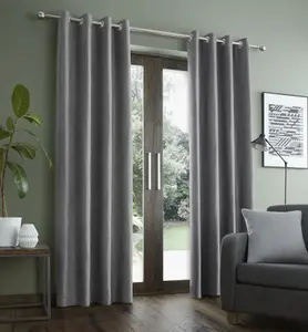 Catherine Lansfield Living Faux Suede 46x72 Inch Eyelet Curtains Two Panels Grey