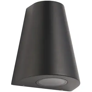 Non Automatic Up & Down Outdoor Wall Light - Textured Black & Clear Glass