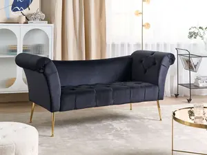 Velvet Chaise Lounge Black NANTILLY