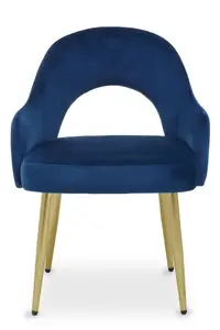 Interiors by Premier Midnight Velvet Dining Chair, Luxury Blue Velvet Dining Chair, Comfy Dining Chair with Gold Metallic Legs