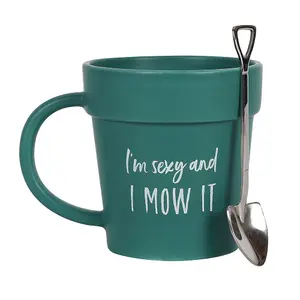 Something Different I Am And I Mow It Plant Pot Mug Set Green/Silver (One Size)