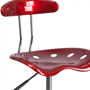 Vibrant Chrome Drafting Stool with Tractor Seat Wine Red