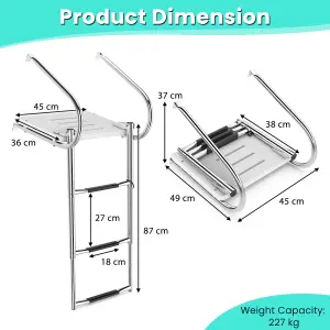 Costway 3-step Telescoping Boat Ladder Folding Dock Ladder Swimming Pool Ladder