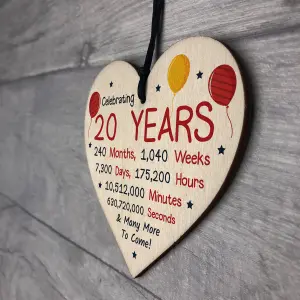 Red Ocean 20th Birthday Novelty Wooden Heart Gift For Son Daughter Brother Sister Friend