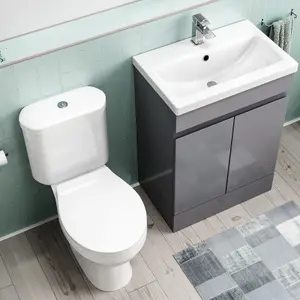 Nes Home Flat Pack 600mm Steel Grey Basin Vanity & Close Coupled Toilet Set