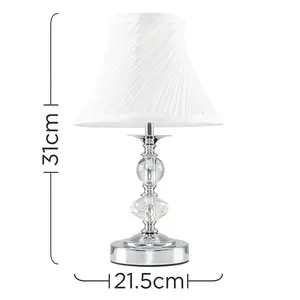 ValueLights Jaigier Polished Chrome and Glass Touch Table Lamp with Pleated White Shade with LED Bulb