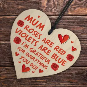 Red Ocean Wooden Heart Gifts for Mum - Perfect Mother's Day Gift To Say Thank You - Mum Birthday Gifts -