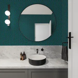 Contour Teal Hexagon lattice Tile effect Textured Wallpaper