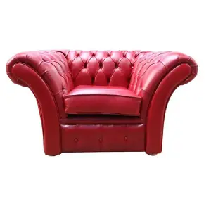 Chesterfield Club Armchair Old English Gamay Red Leather In Balmoral Style