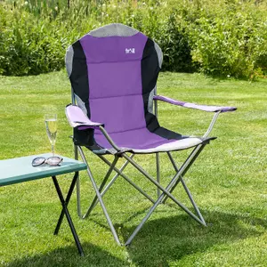 Folding Camping Chair Deluxe Padded High Back Portable Garden Fishing Trail - Purple