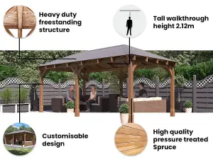 Dunster House Wooden Gazebo Leviathan 6m x 3m Heavy Duty Patio Shelter With Roof Shingles